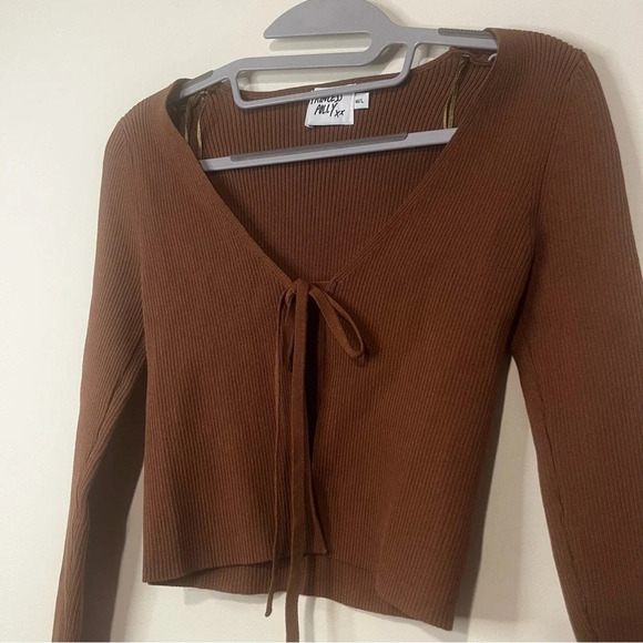 PRINCESS POLLY 90s Y2K Ribbed Front Tie Cropped Long Sleeve Cardigan - Picture 3 of 7